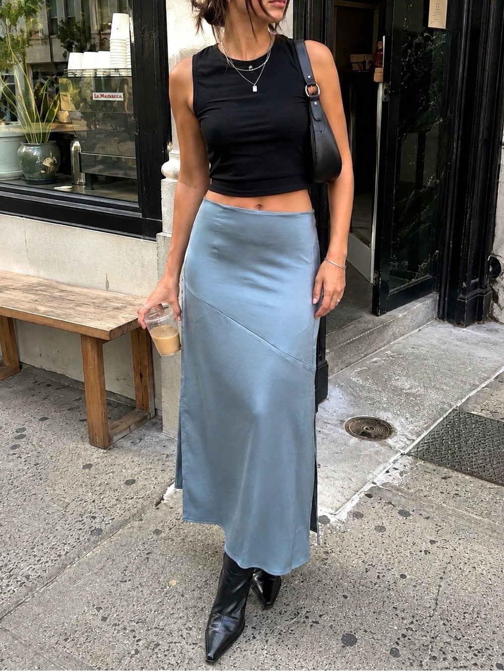Missguided Blue Satin Maxi Skirt Size 4 Side Slit Y2K 90s